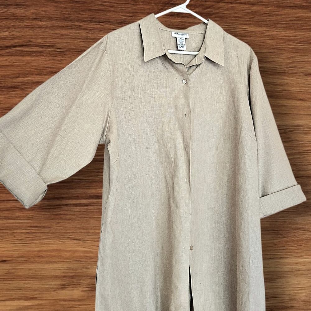 Bridgewater Linen Button-up Shirt Neutral Knee-length Sz 1X Minimalist Tunic - Picture 3 of 7